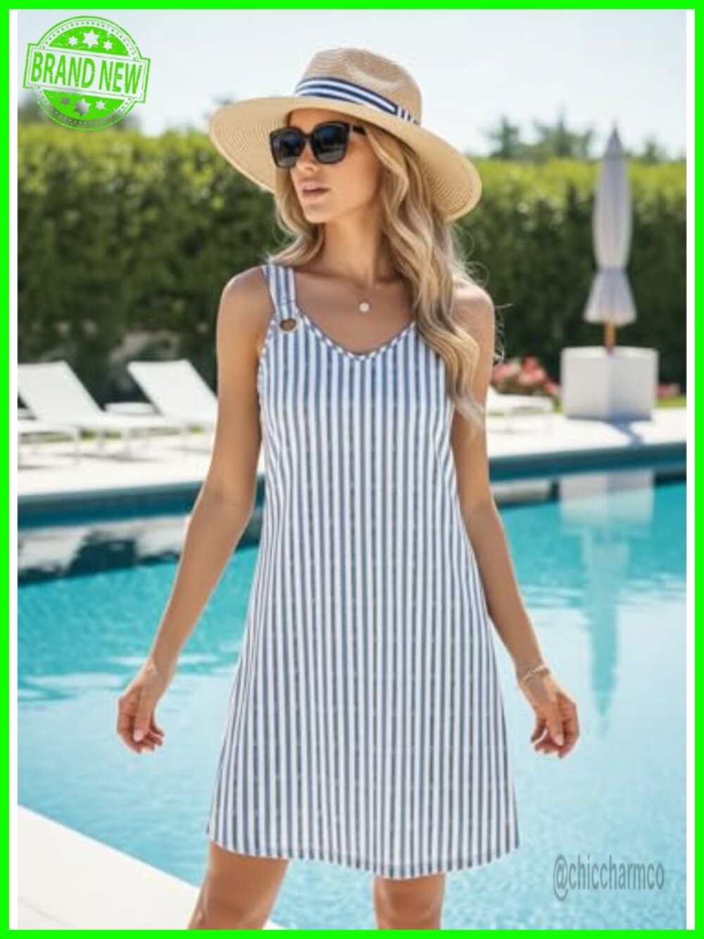Women's Sleeveless V-Neck Swing Tank Dress with Pockets - Beach Cover Up - Picture 3 of 7
